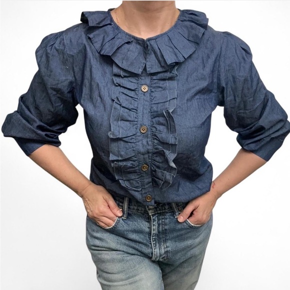 Women's Blue Ruffle Top - Picture 3 of 6